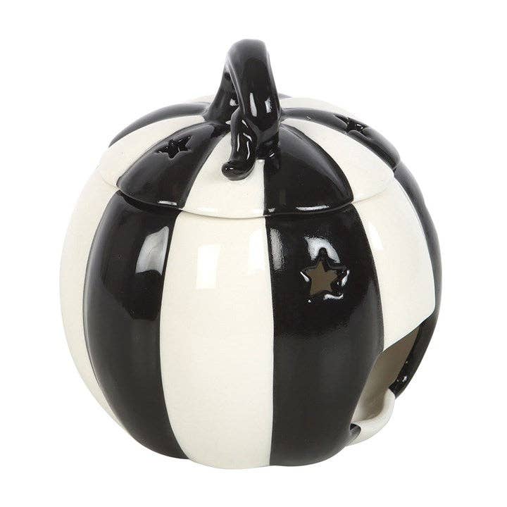 Black and White Striped Halloween Pumpkin Oil Burner